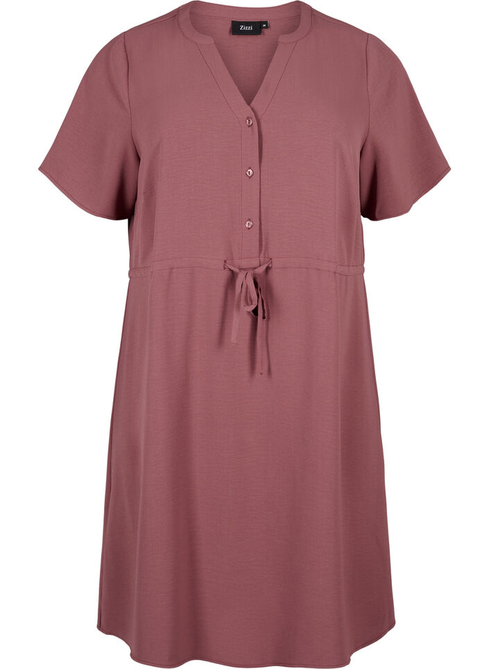 Short sleeve dress with tie waist, Rose Brown, Packshot image number 0