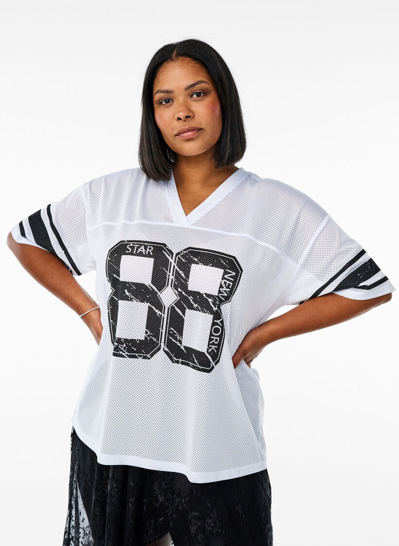 Sporty T-shirt with front print, White, Model image number 0