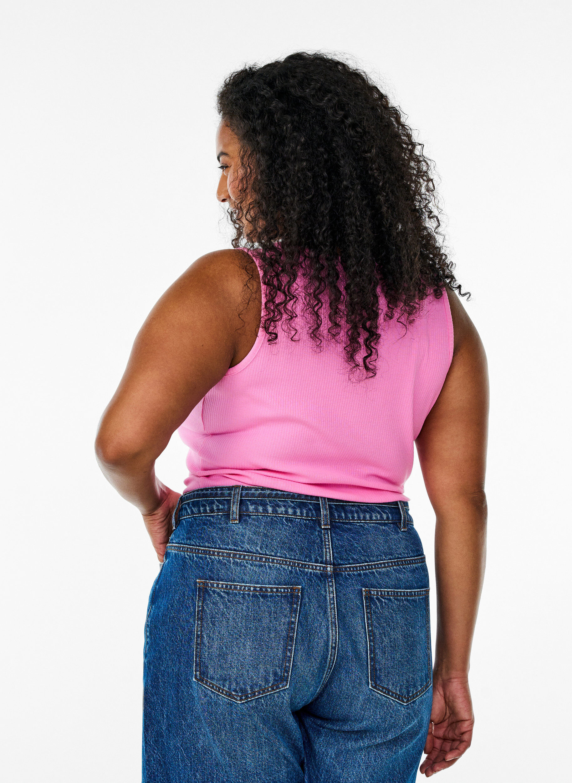 Zizzifashion Slim-fit tank top with rhinestones, Pink, Model image number 2