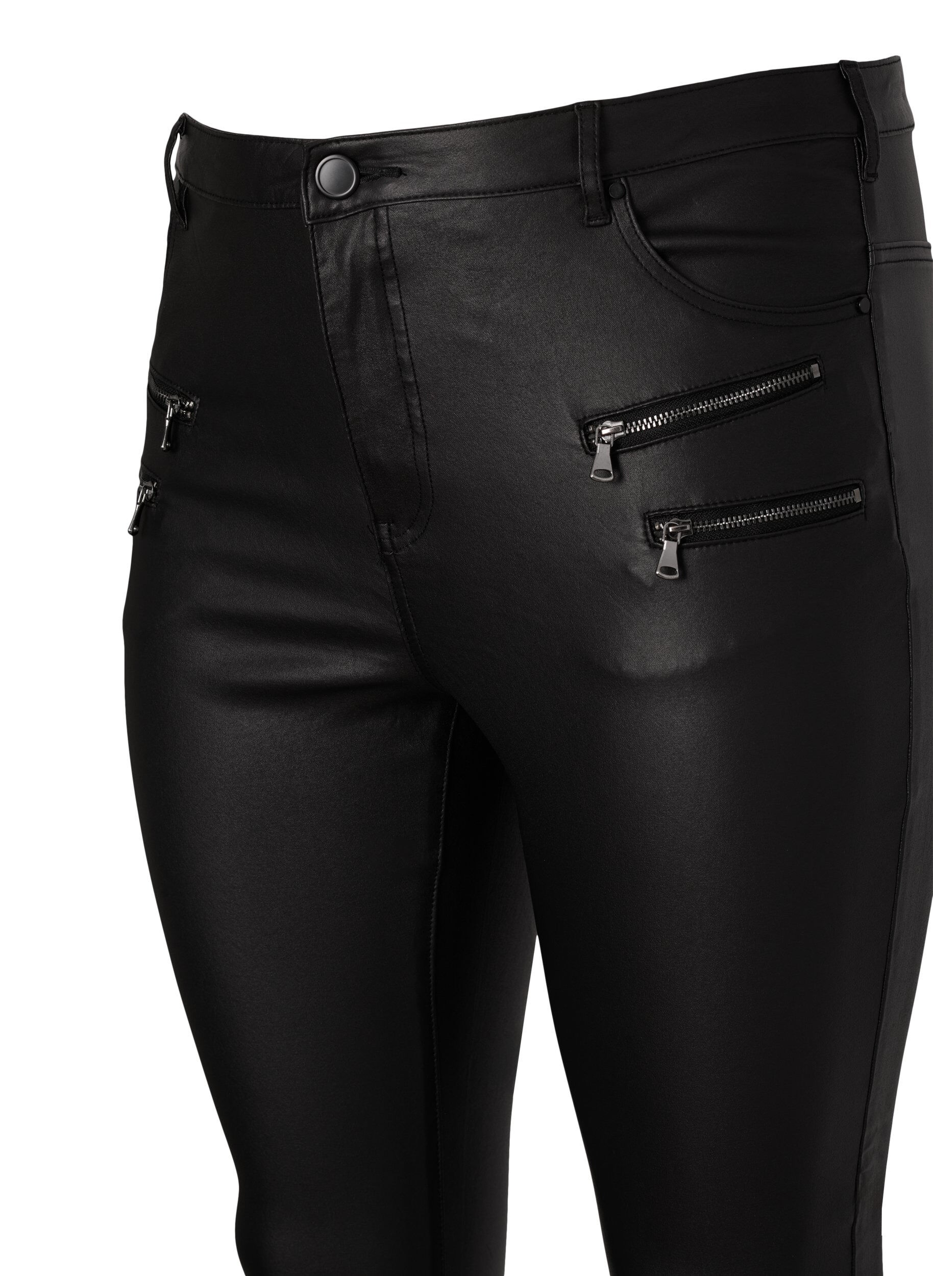 Zizzifashion Coated Amy jeans with zipper detail, Black, Packshot image number 3