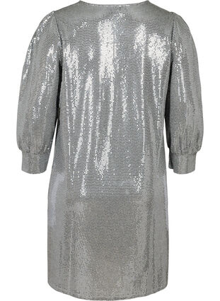 Sequin dress with 3/4 length sleeves and a V-neck, Silver, Packshot image number 1