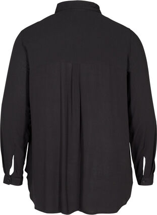 Viscose shirt with chest pockets, Black, Packshot image number 1