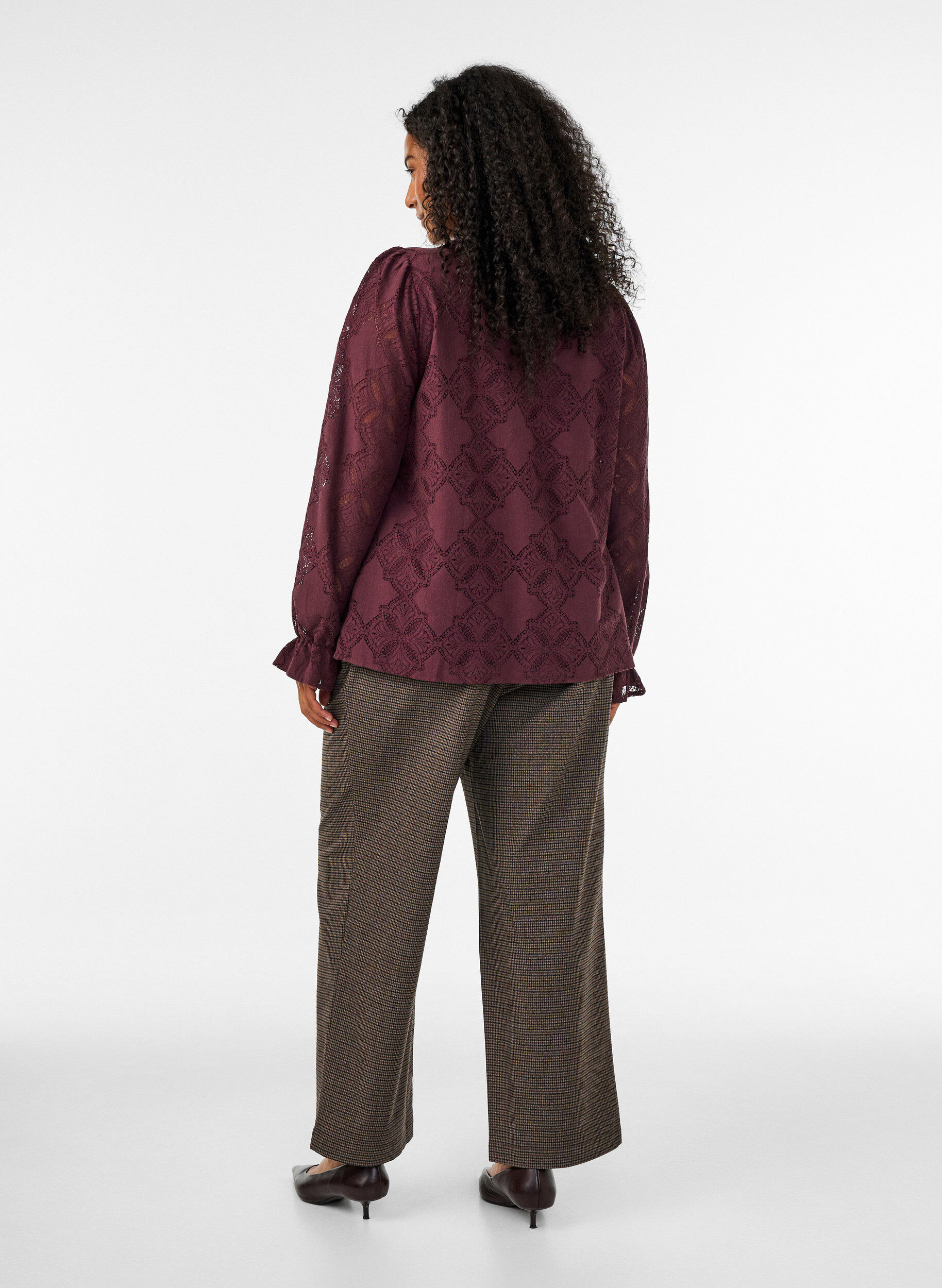 ZizzifashionTrousers with small check pattern and straight legs, Brown, Model image number 1