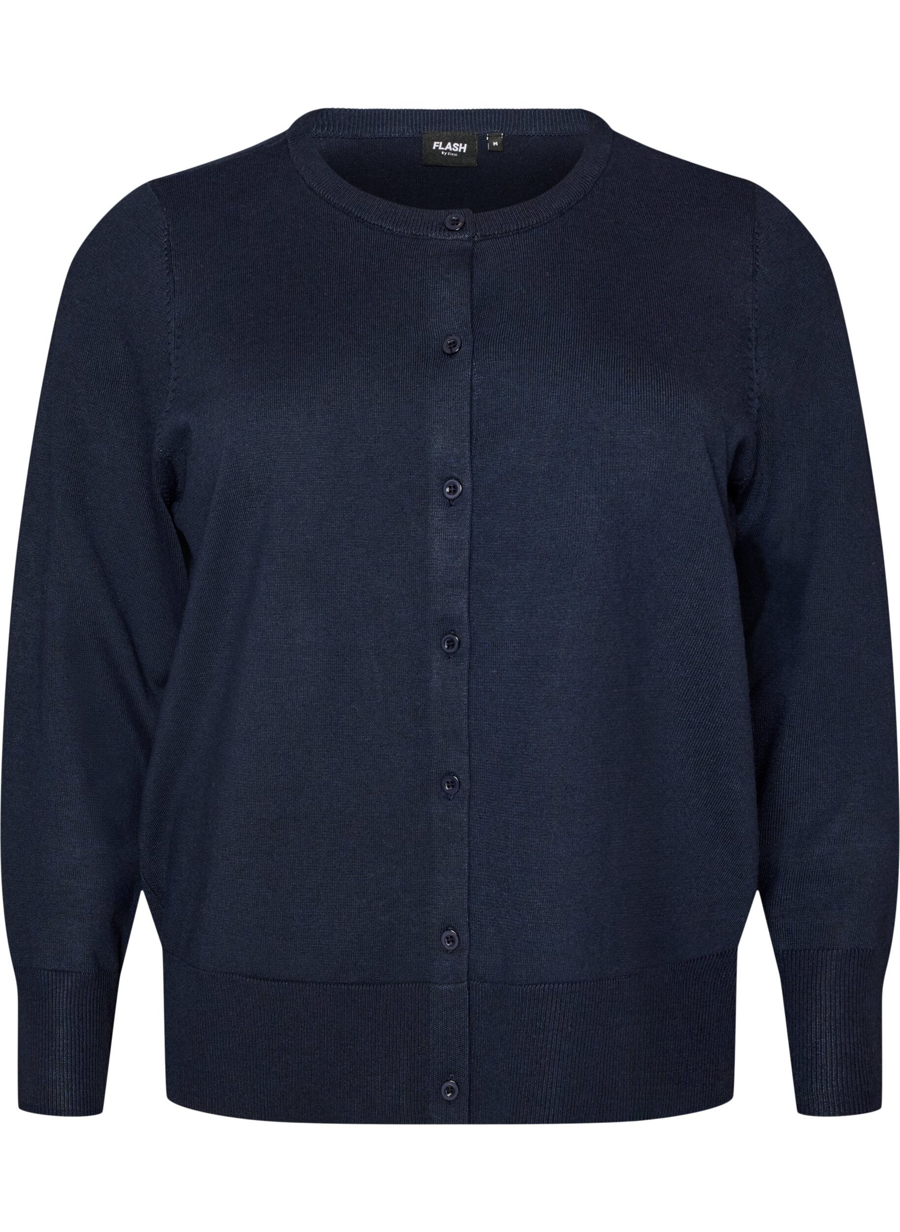 ZizzifashionFine-knit cardigan with round neck, Blue, Packshot image number 0