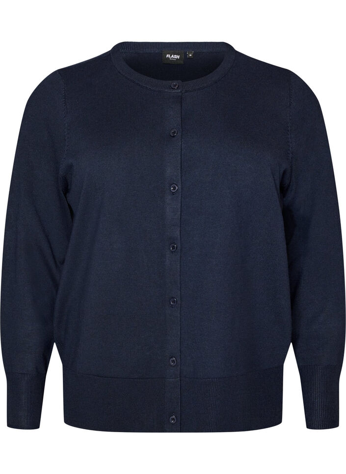 Fine-knit cardigan with round neck, Blue, Packshot image number 0