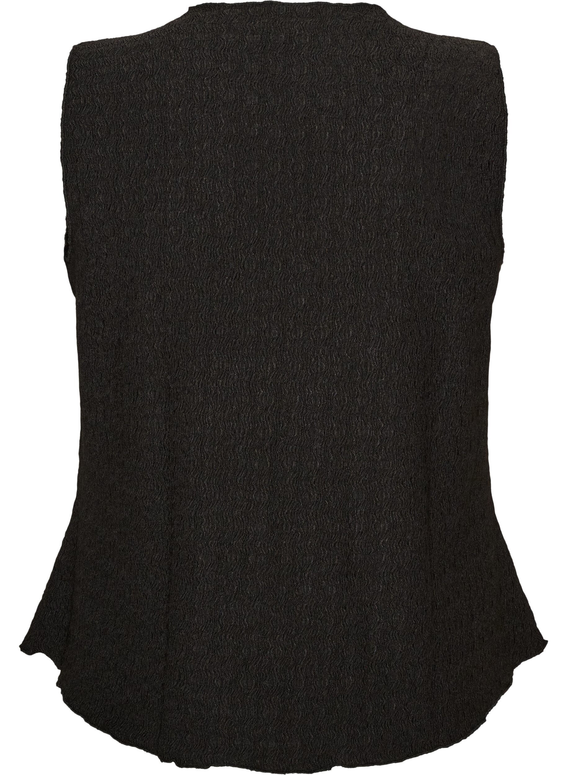 ZizzifashionSleeveless top with a wavy texture and button fastening, Black, Packshot image number 1