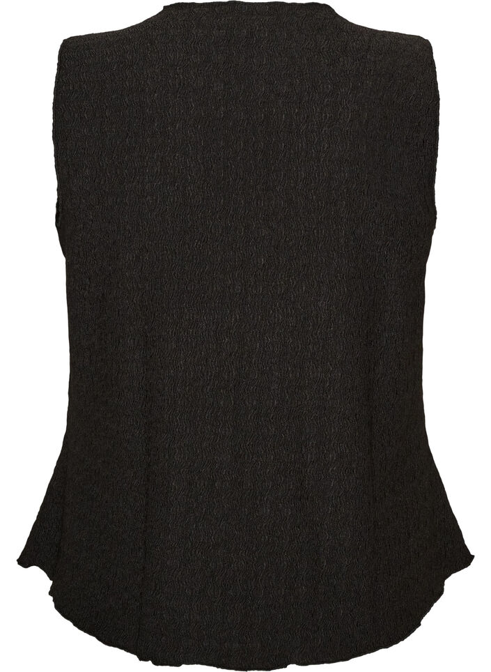 Sleeveless top with a wavy texture and button fastening, Black, Packshot image number 1