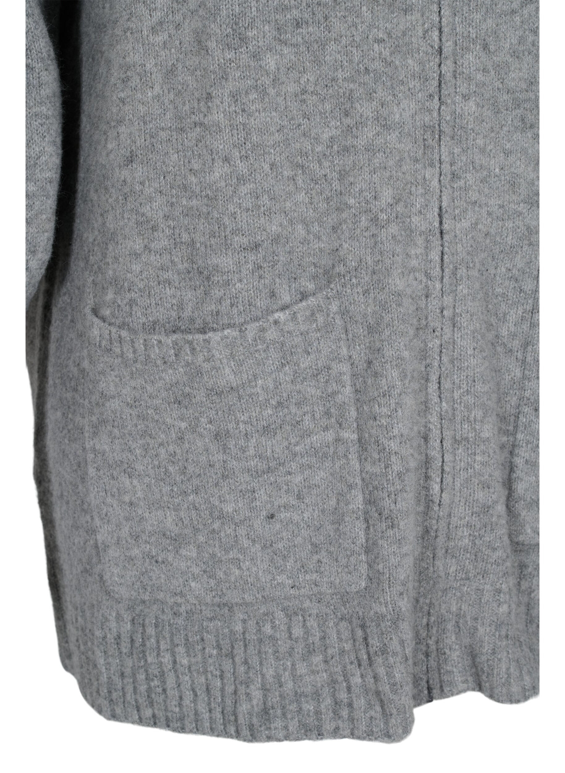 Zizzifashion Long knitted cardigan with zip and pockets, Medium Grey Melange, Packshot image number 3