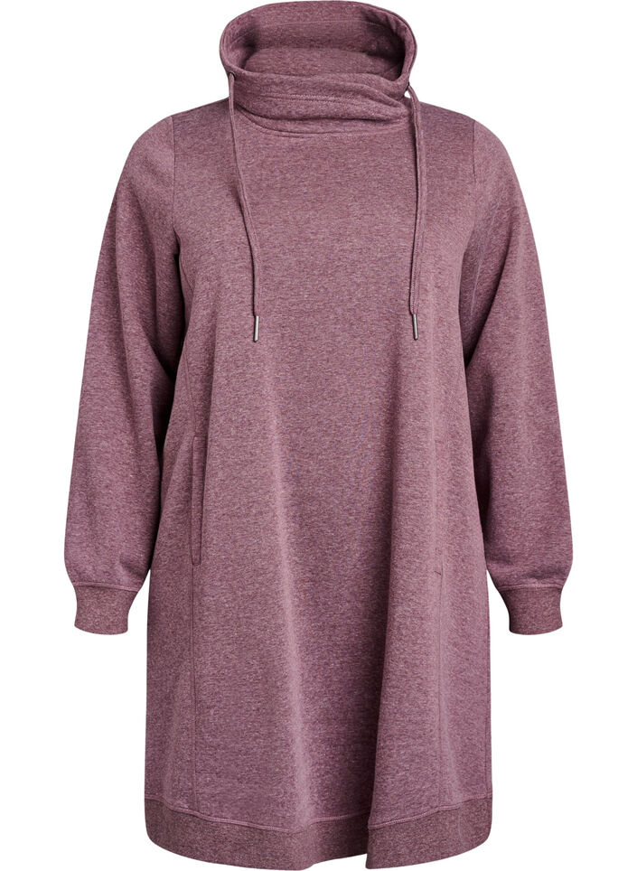 Short sweatshirt dress with high collar and pockets, Red, Packshot image number 0