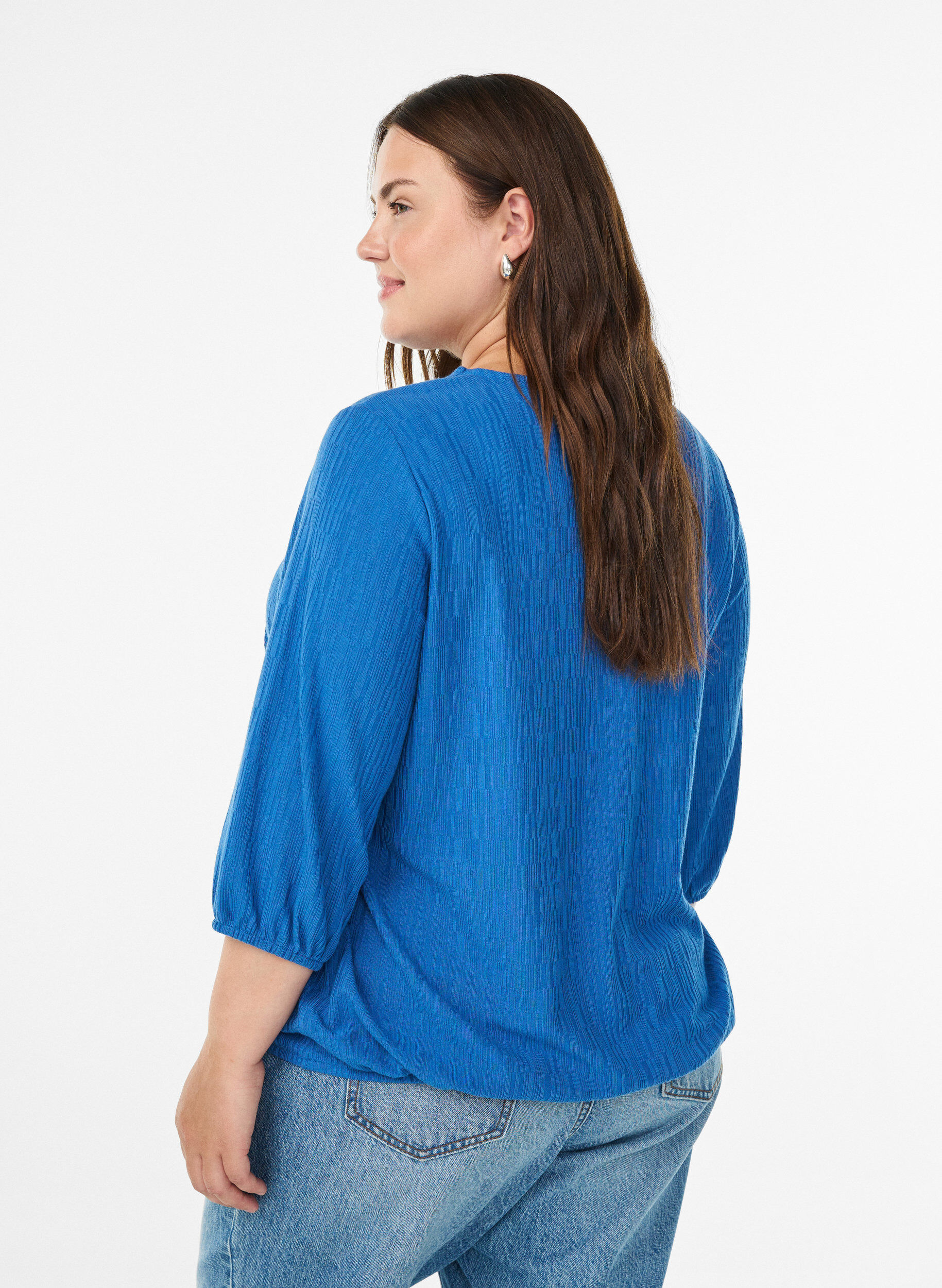 ZizzifashionBlouse with texture and 3/4 sleeves, Blue, Model image number 2