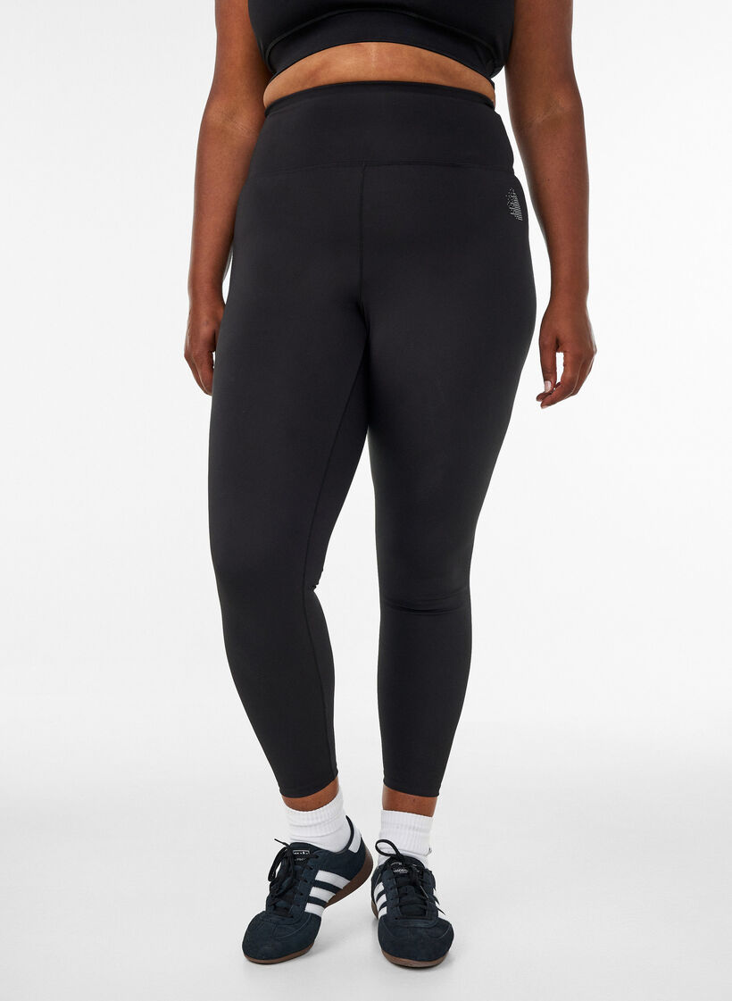 Training tights with a high waist and pocket in the waistband, Black, Model image number 2