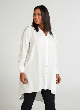 Long, button up viscose shirt, Snow White, Model image number 0
