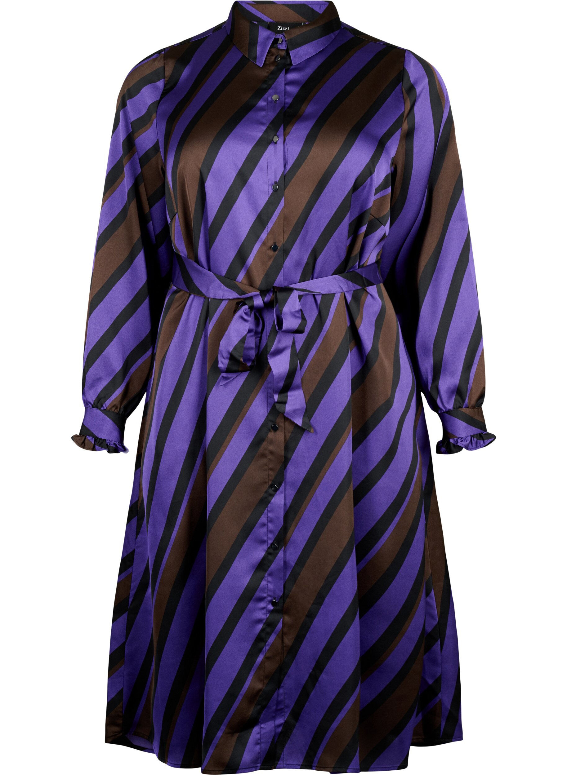 Zizzifashion Satin shirt dress with diagonal stripes, Stripe AOP, Packshot image number 0