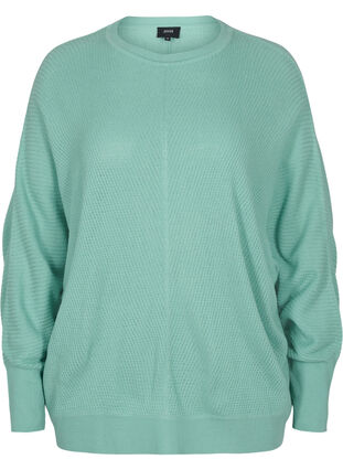 Knitted blouse with long sleeves and ribbed trim, Dusty Jade Green, Packshot image number 0