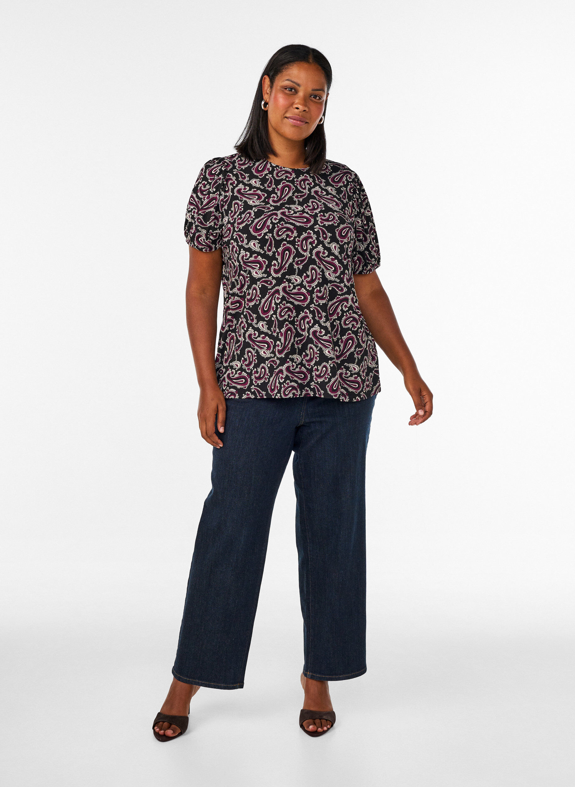 ZizzifashionBlouse with short sleeves and paisley print, Dark Bordeaux, Model image number 1