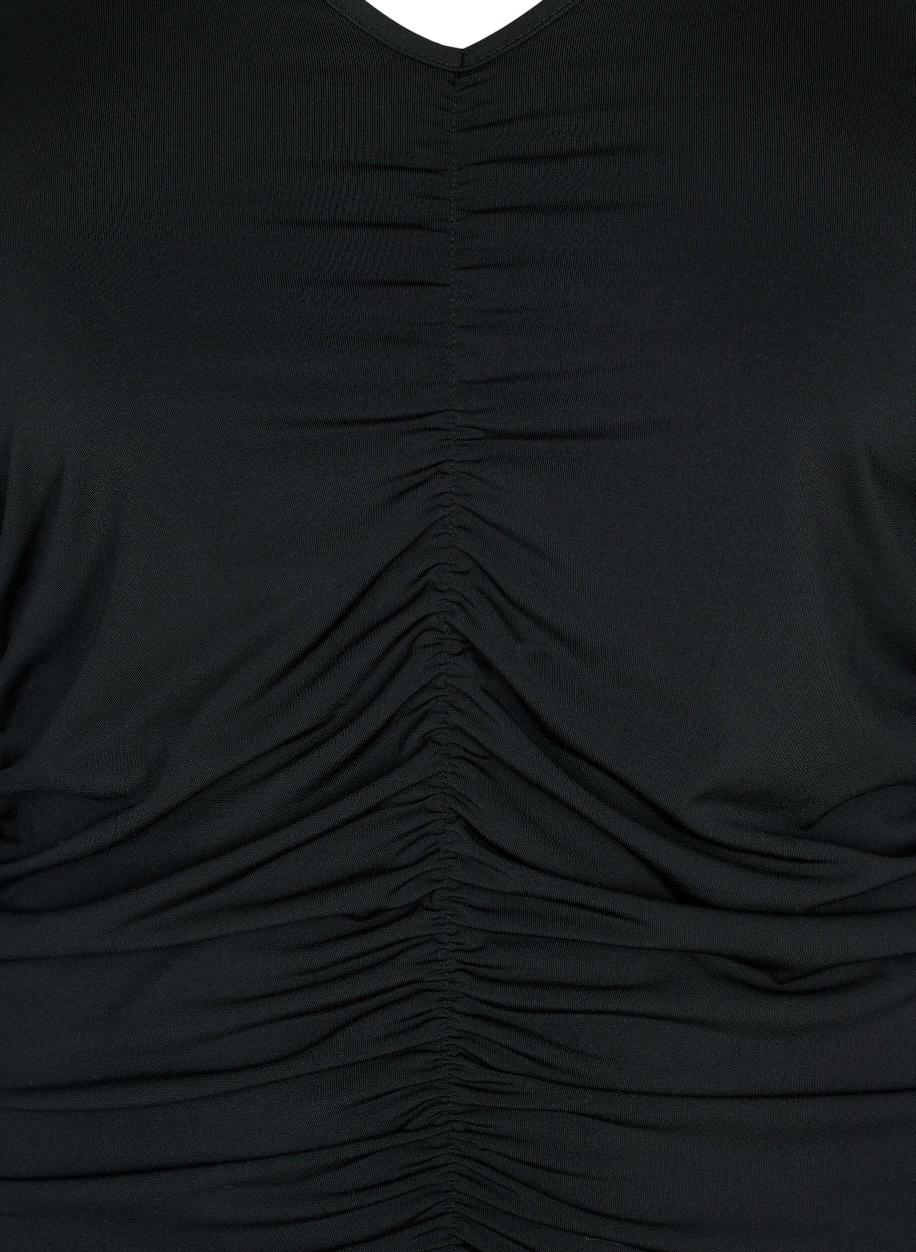 Zizzifashion Blouse with v-neck and draping, Black, Packshot image number 2