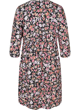 Floral viscose dress with 3/4 sleeves, Flower AOP, Packshot image number 1