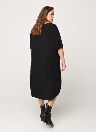 Viscose dress with a high-low effect, Black, Model image number 1