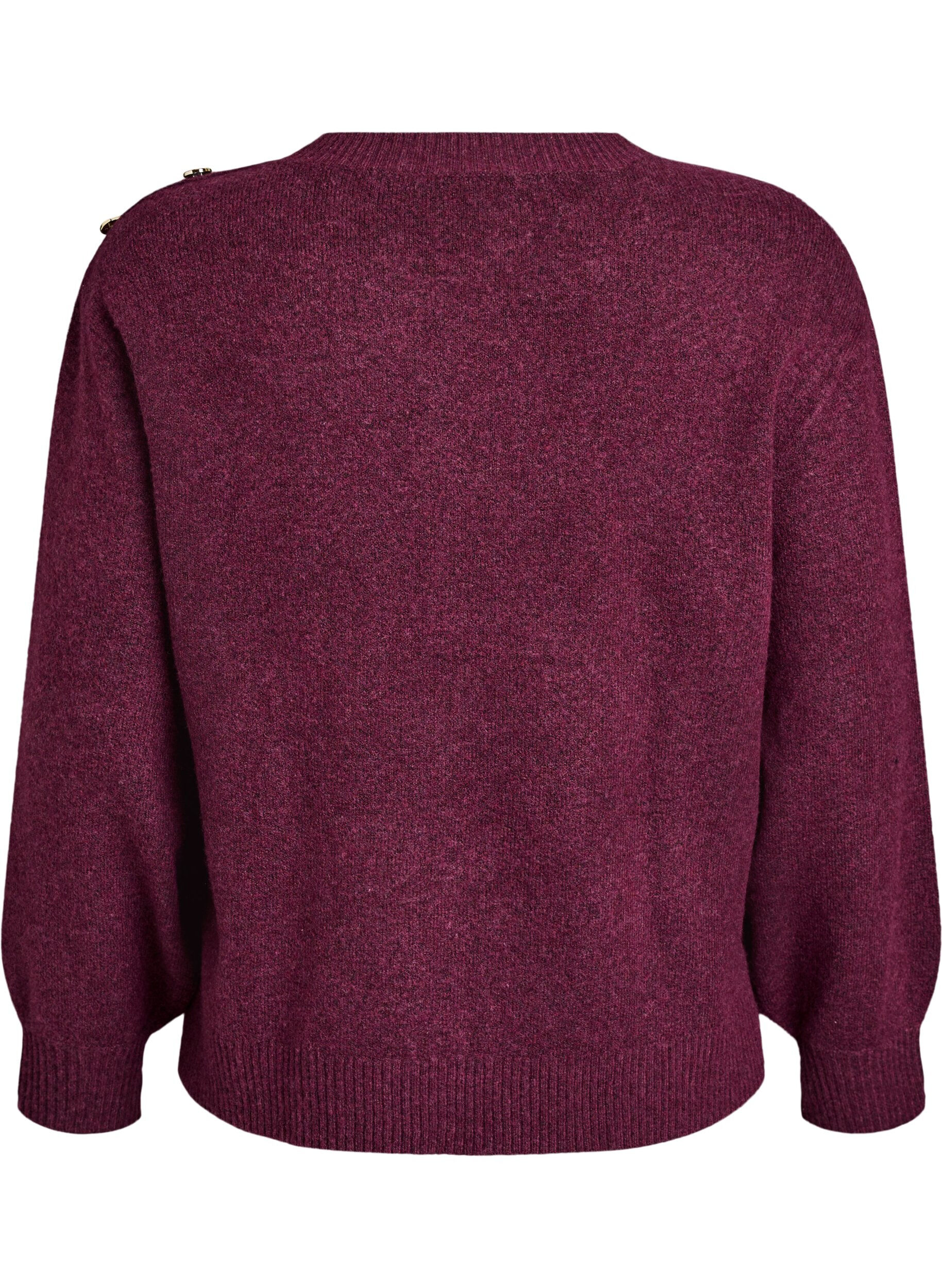 ZizzifashionKnit blouse with button detail, Dark Bordeaux, Packshot image number 1