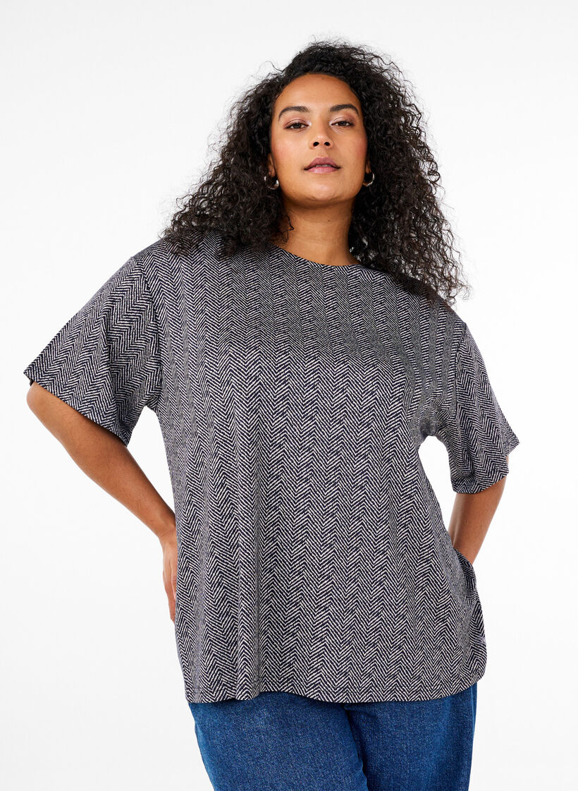 Oversize blouse with pattern, Blue, Model image number 0