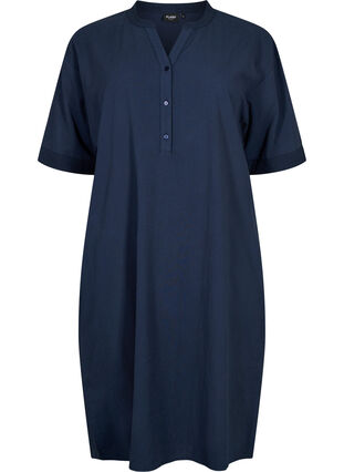 FLASH - Short sleeved midi dress in cotton, Navy Blazer, Packshot image number 0