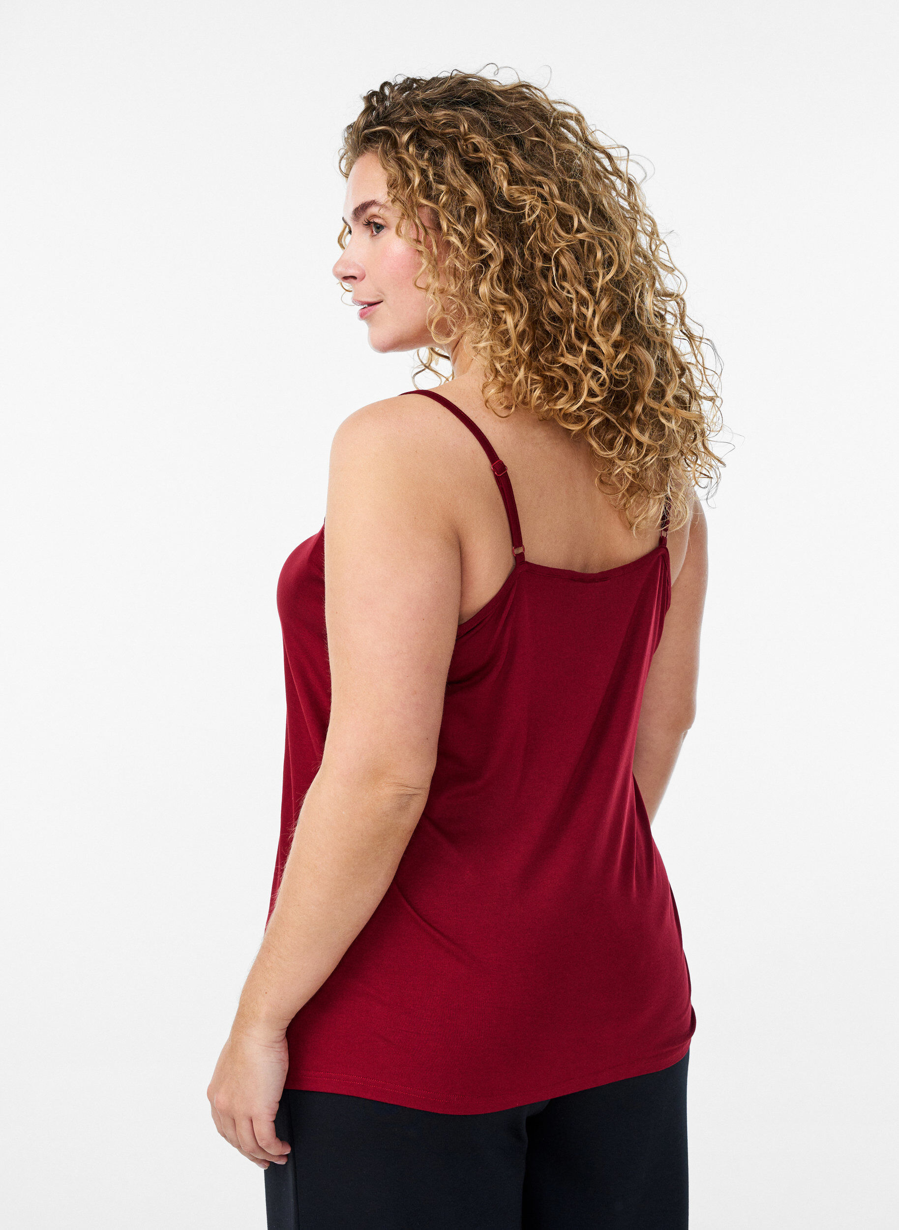 Zizzifashion Top with lace detail and spaghetti straps, Brown, Model image number 2