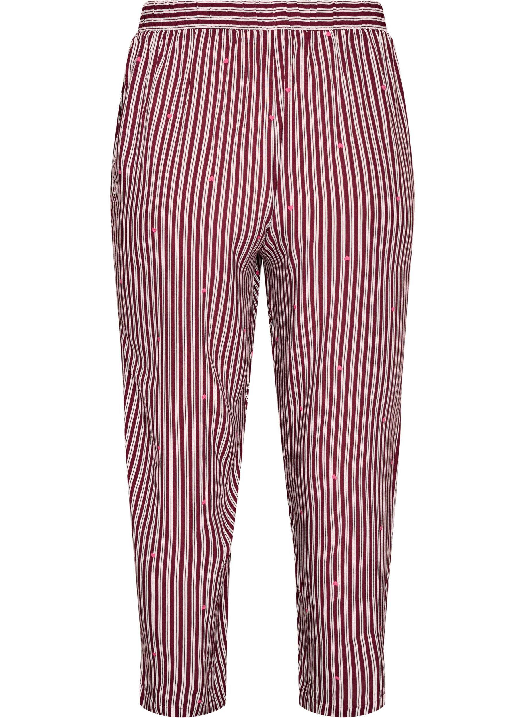 ZizzifashionLoose night trousers with stripes and hearts, Dark Bordeaux, Packshot image number 1