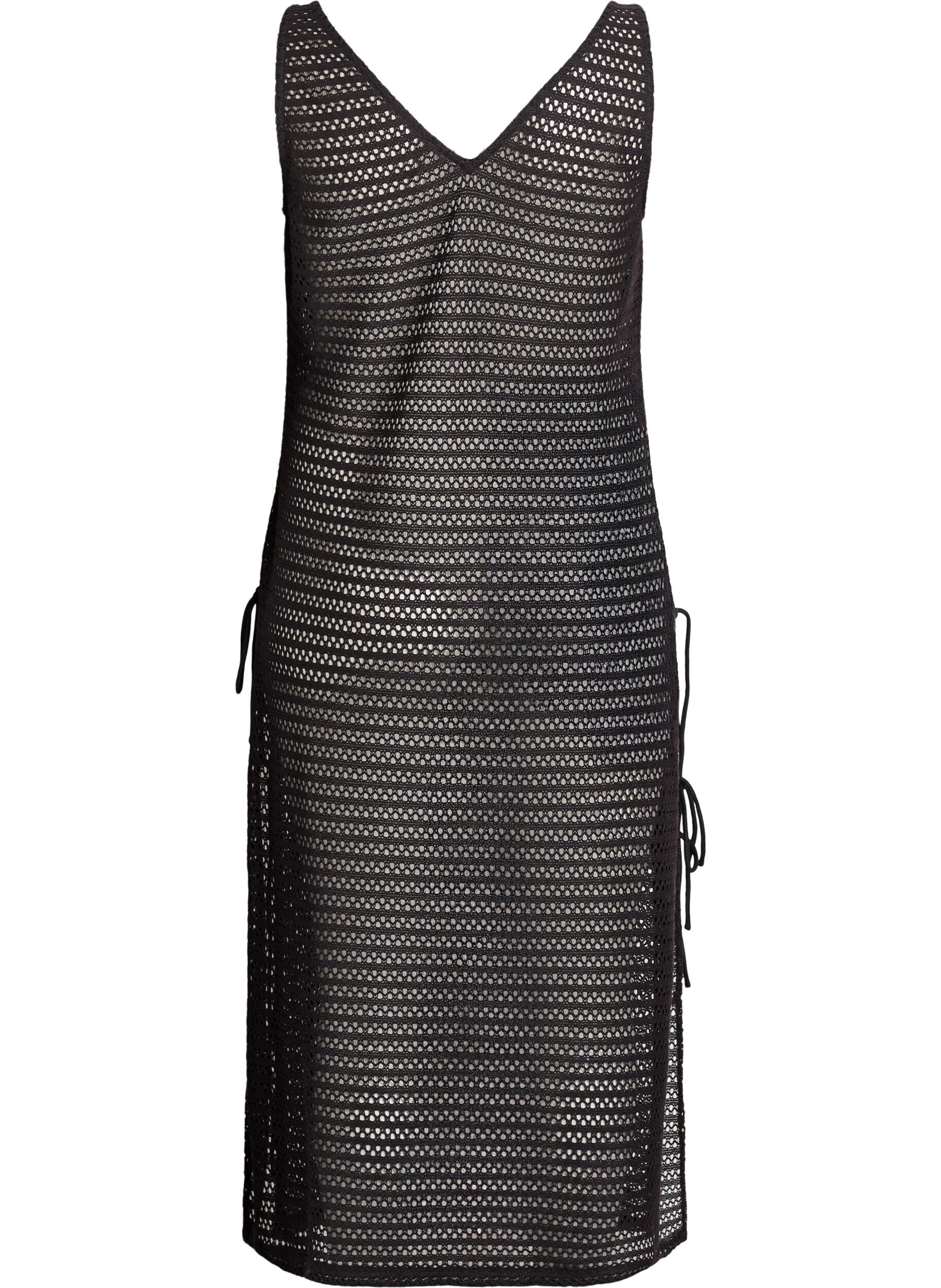 Zizzifashion Sleeveless beach dress with eyelet embroidery and side slits, Black, Packshot image number 1