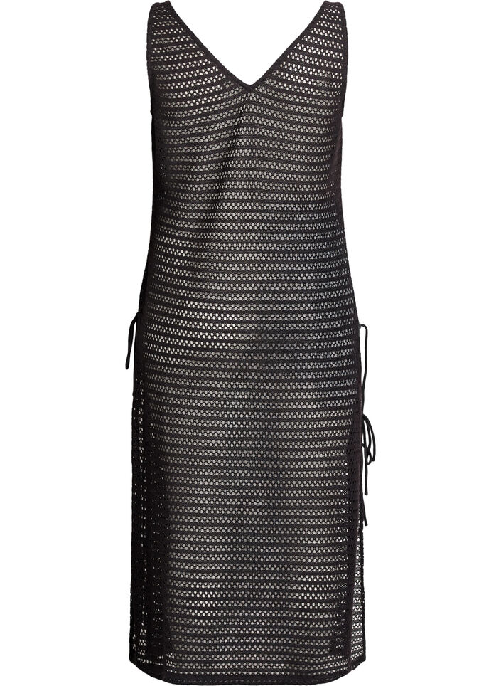 Sleeveless beach dress with eyelet embroidery and side slits, Black, Packshot image number 1