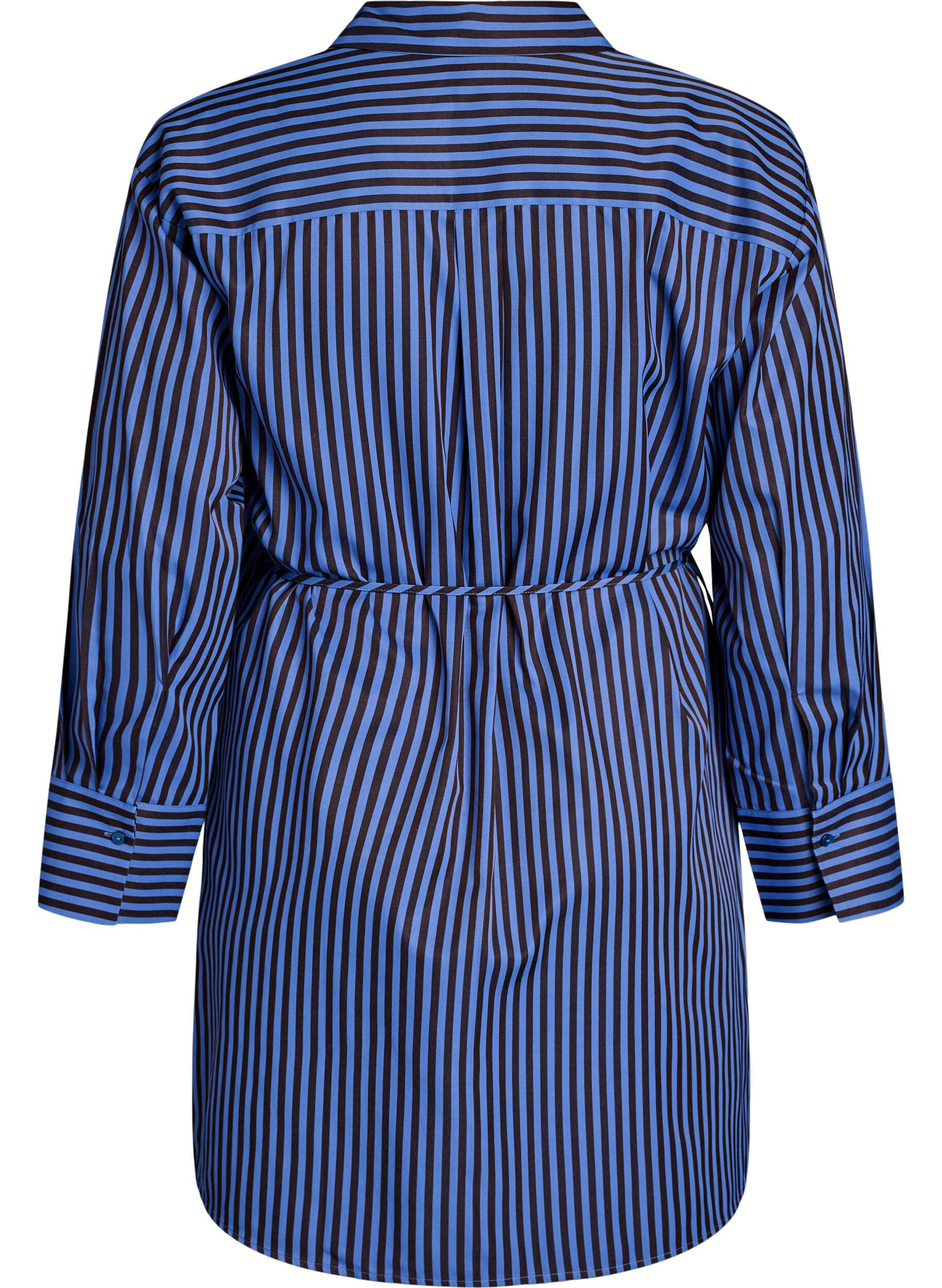 ZizzifashionStriped shirt with a wrap effect and a tie-belt, Blue, Packshot image number 1