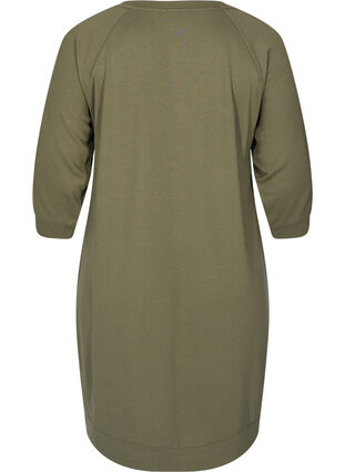 3/4 sleeve dress with track stripe, Dusty Olive, Packshot image number 1