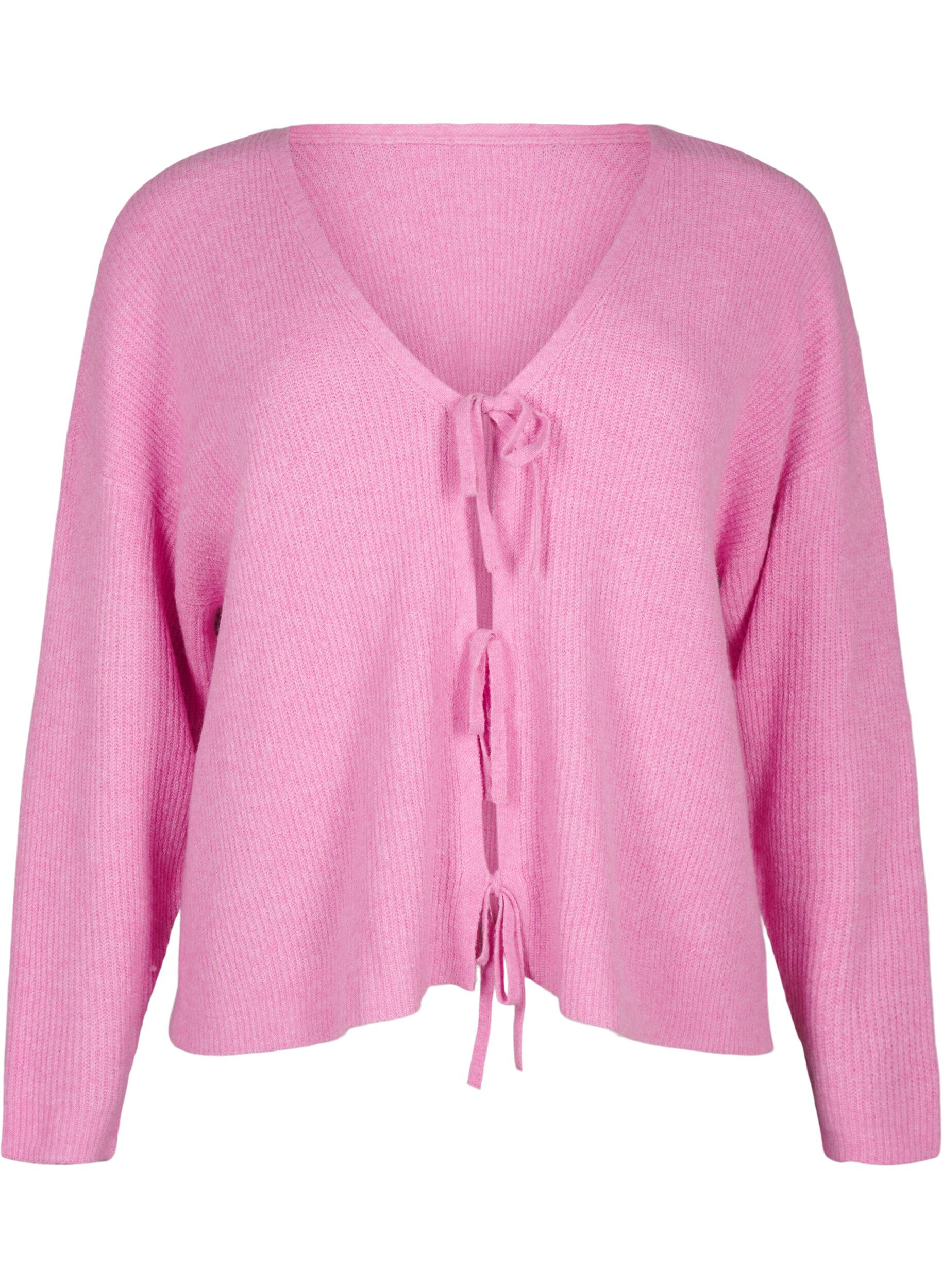 Zizzifashion Knitted cardigan with tie belt, Begonia Pink Mel., Packshot image number 0