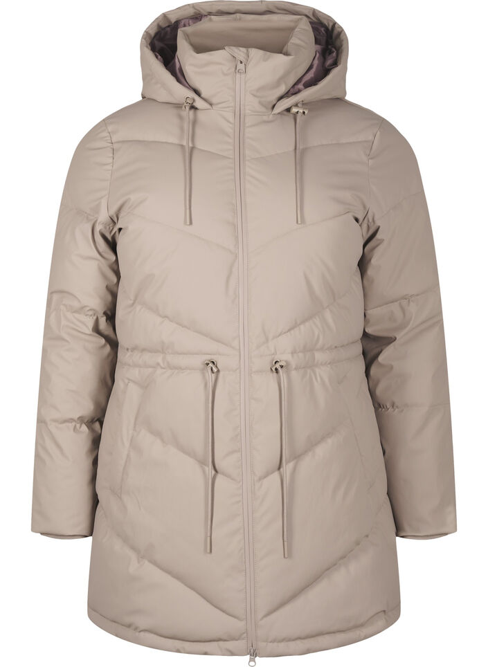 Water-repellent puffer jacket with hood, Beige, Packshot image number 0