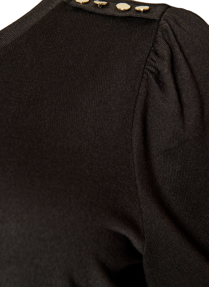 Blouse with button detail and short puff sleeves, Black, Packshot image number 2