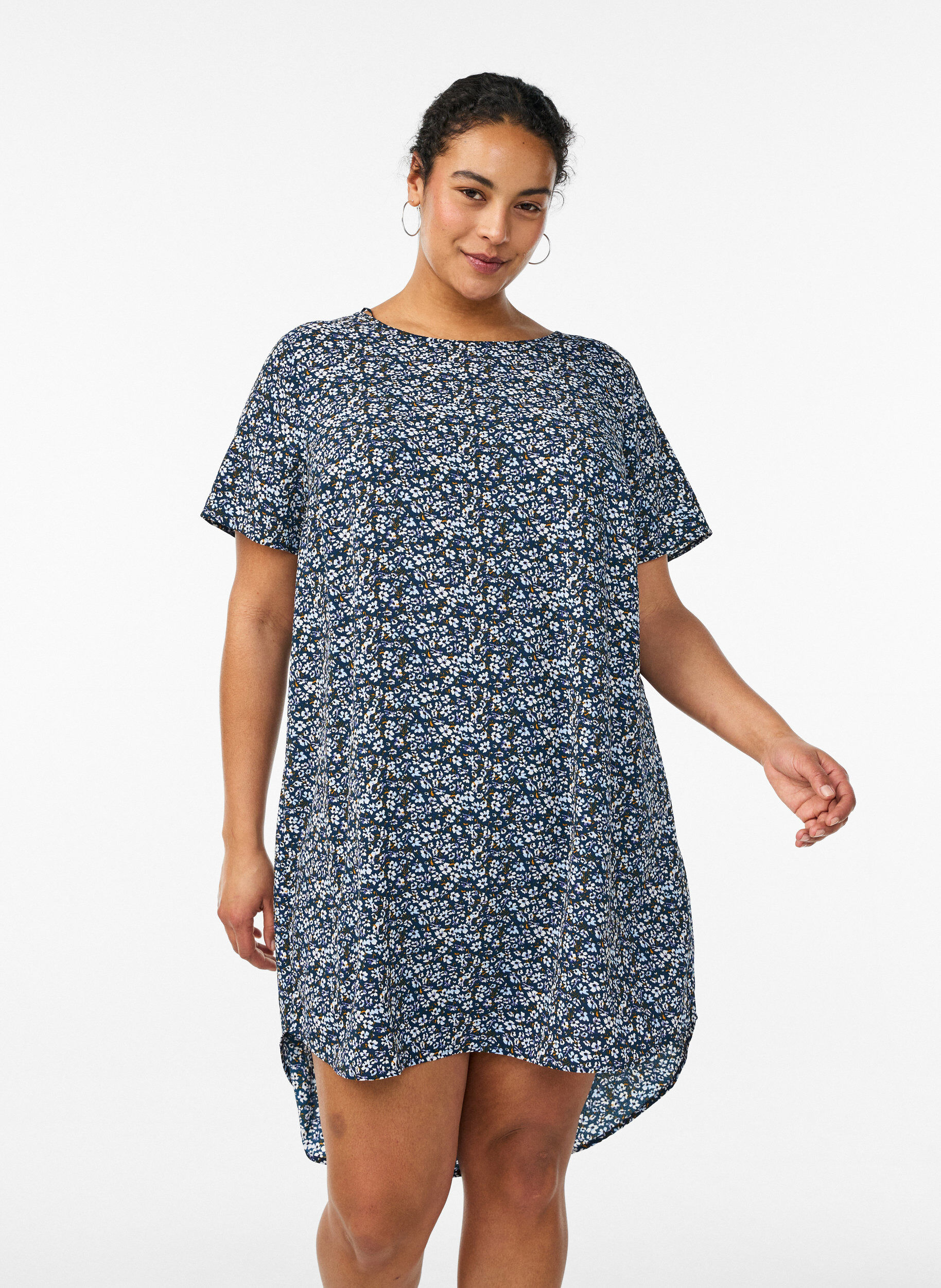 Zizzifashion Dress with print and short sleeves, Blue, Model image number 0