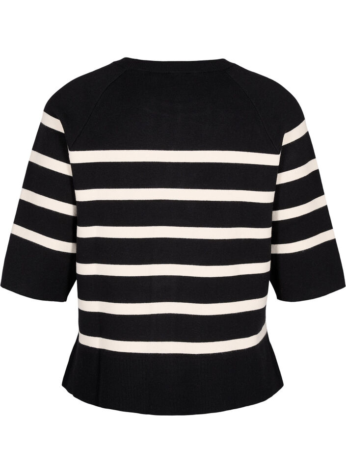 3/4 sleeve knitted blouse with stripes, Black Birch Stripes, Packshot image number 1