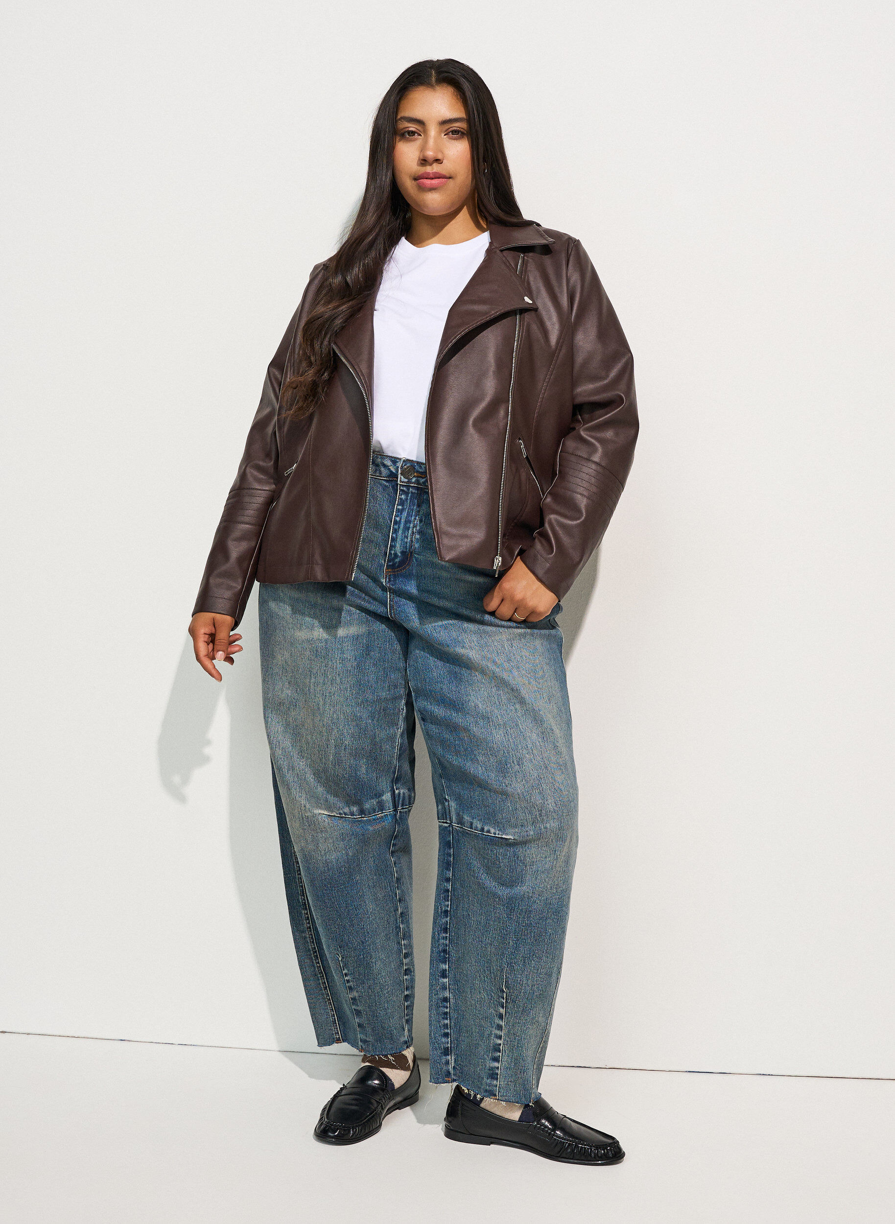 ZizzifashionBiker jacket in faux leather, Brown, Model image number 1