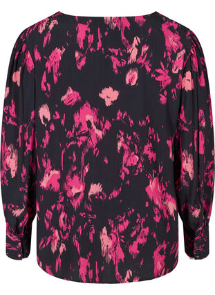Long-sleeved, printed viscose blouse, Black Pink AOP, Packshot image number 1