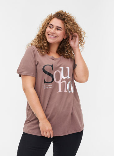 Organic cotton T-shirt with print, Deep Taupe, Model image number 0