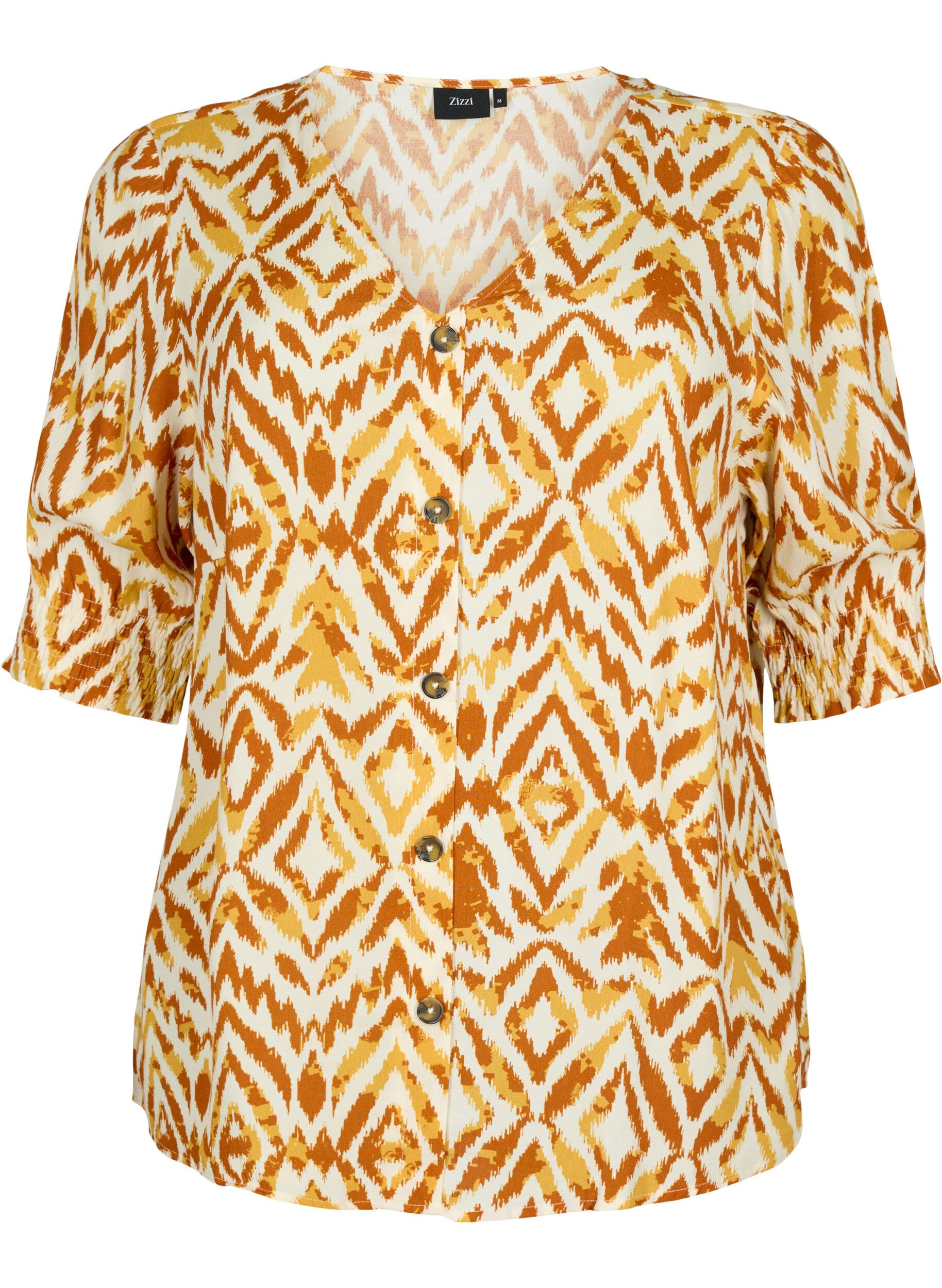 Zizzifashion Viscose blouse with buttons, Amber Green Tribe, Packshot image number 0