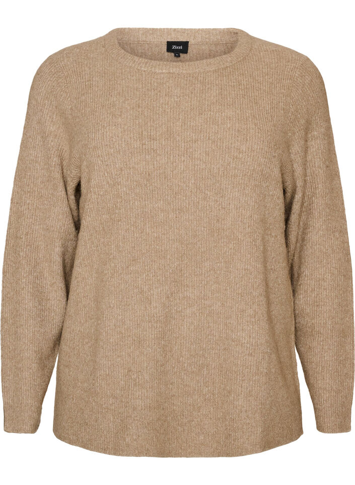 Melange knit blouse with round neck, Beige, Packshot image number 0