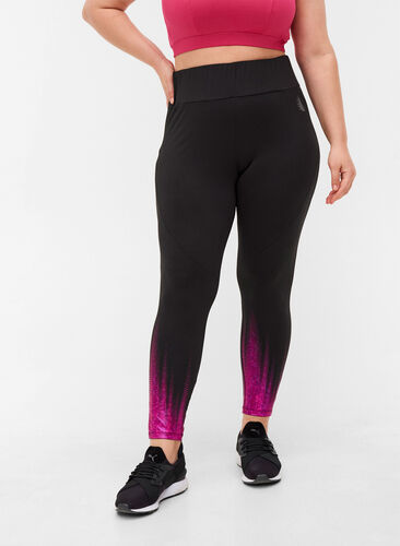 7/8 exercise tights with print details, Black Color, Model image number 0