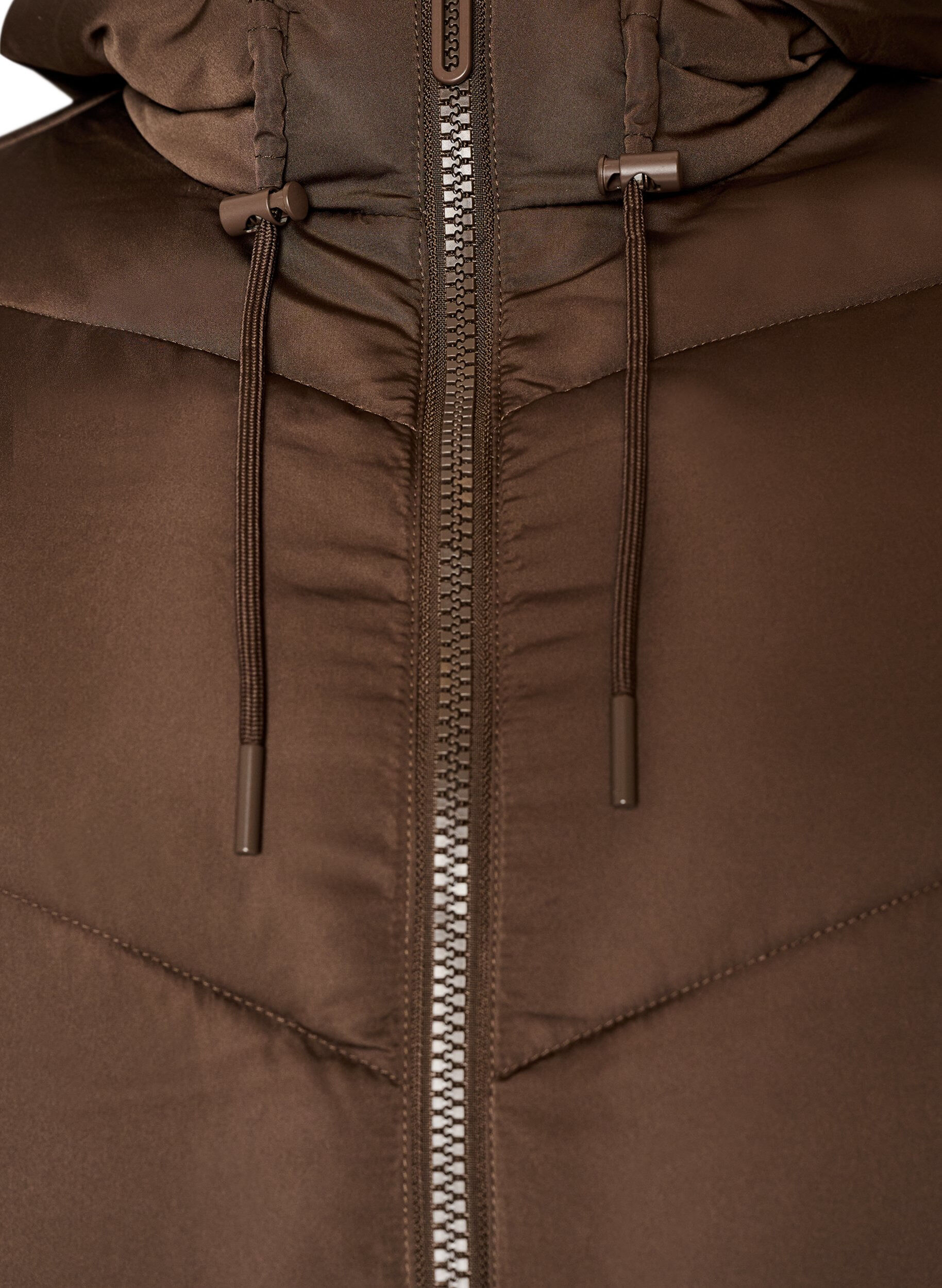 ZizzifashionLong puffer coat with hood and pockets, Brown, Packshot image number 2