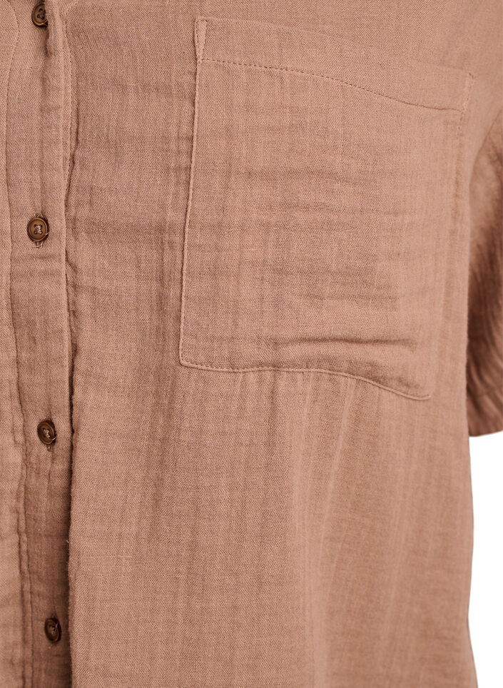Cotton muslin blouse with short sleeves, Brown, Packshot