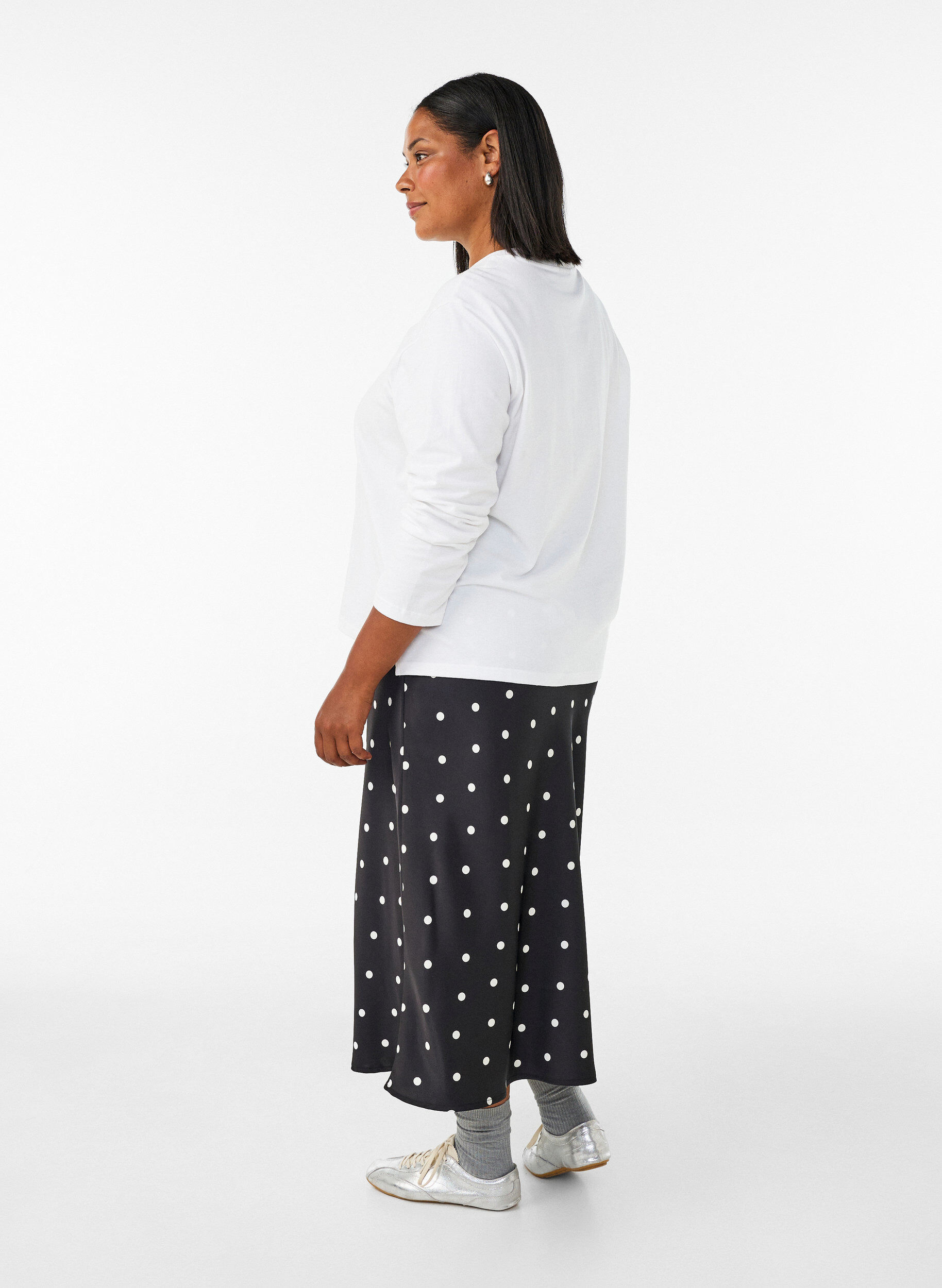 ZizzifashionSatin midi skirt, Black, Model image number 1