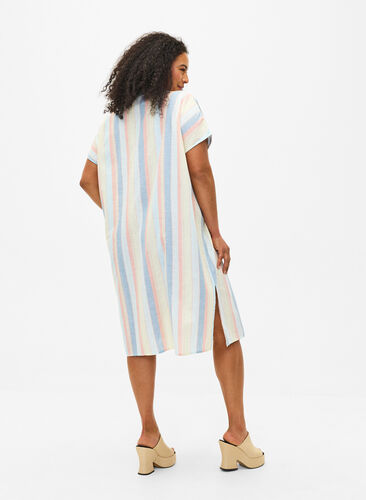 Long shirt in cotton blend with linen, Multi Color Stripe, Model image number 1