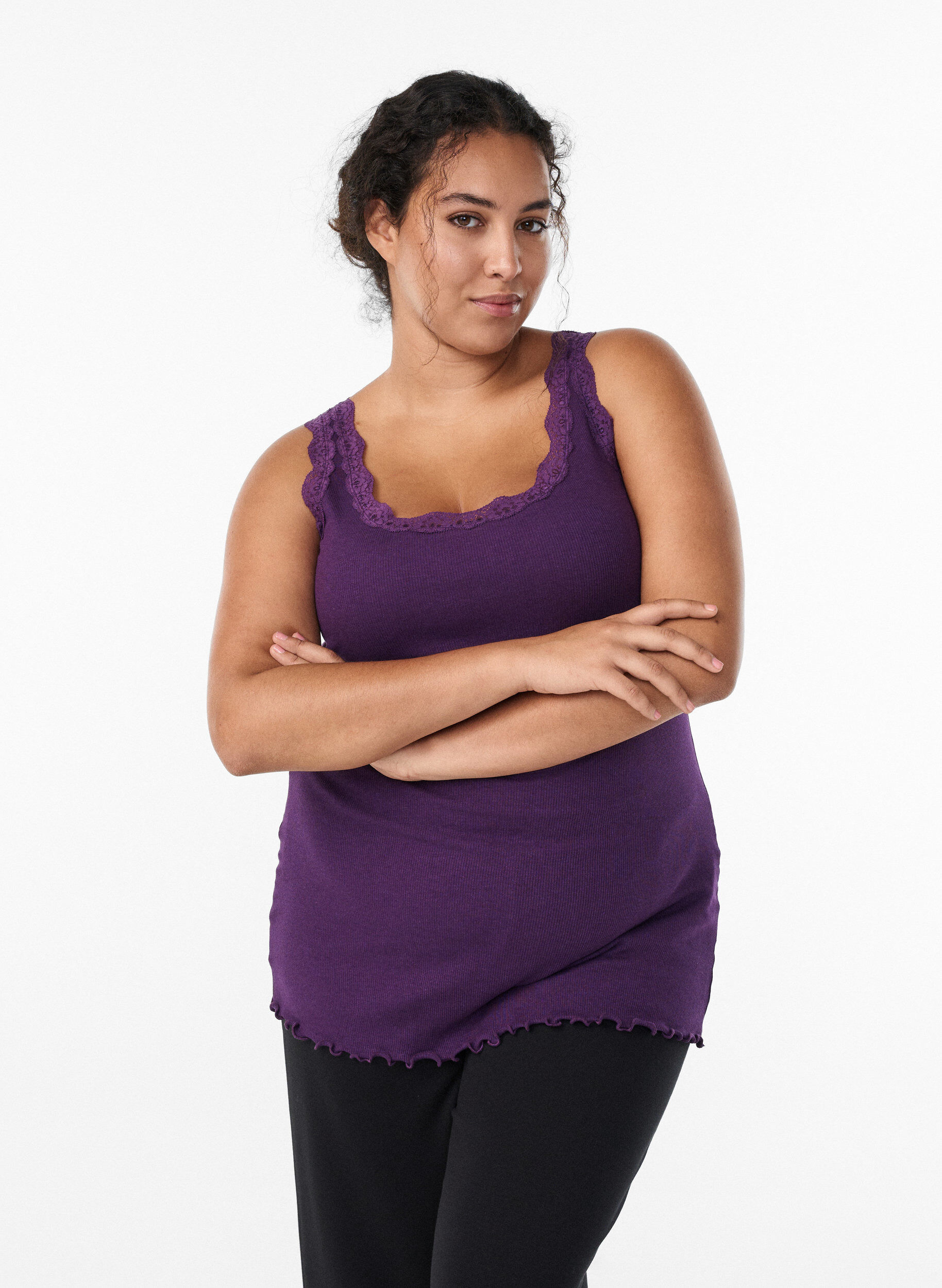 Top with lace trim, Purple, Model