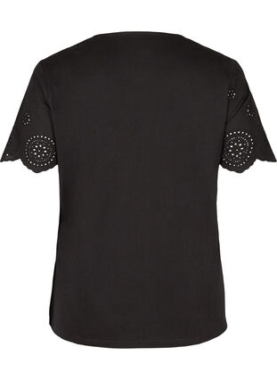 Short-sleeved blouse with broderie anglaise, Black, Packshot image number 1