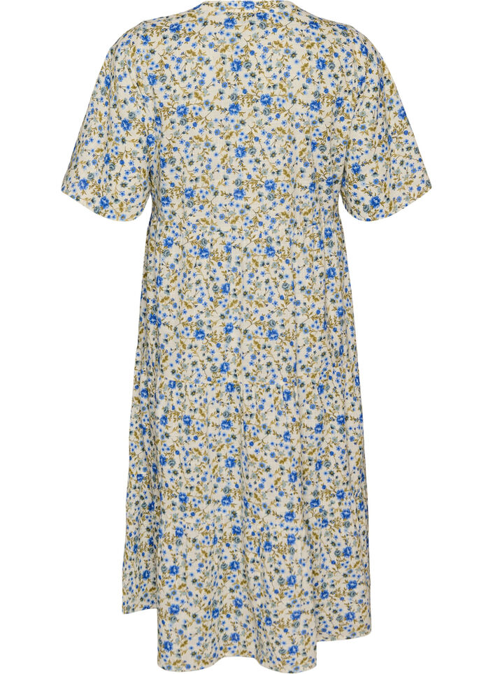 Cotton midi dress with floral print, Blue, Packshot image number 1