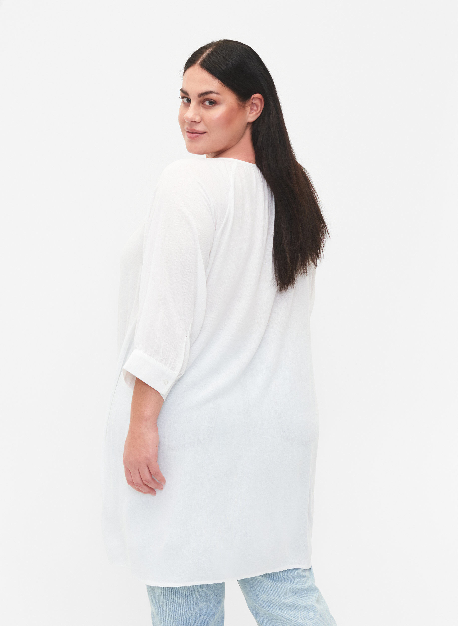 Zizzifashion Viscose tunic with 3/4 sleeves, White, Model image number 2